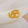 Gold Stainless Steel Chunky Chain Ring - Adjustable Vintage Open Finger Ring Variant - Chunky Chain Hollow Ring / Gold