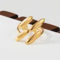 Gold stainless steel multi tube geometric open ring stackable fashion statement jewelry item. - Multi-Tube Geometric Style(378)