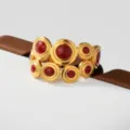 Cross-border stainless steel gold ring with red round stone inlay, vintage stackable design. - Red Dot Inlaid Wide Band Style(384)