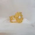 Vintage Gold Open Ring Pearl Stainless Steel Multi Band Retro Statement Jewelry Variant - Embossed Pattern Pearl Ring / Gold