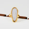 Gold stainless steel irregular white inlay ring. Stylish fashion jewelry accessory variant. - Irregular Organic Mother-of-Pearl Style(419)