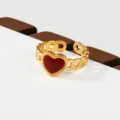 Gold stainless steel red heart ring open adjustable stackable fashion finger jewelry gift for women - Chain Hollow Red Heart Style(436)