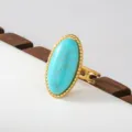 Elegant gold stainless steel oval turquoise ring vintage stackable finger jewelry chic - Turquoise Beaded Edge Style(441)