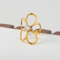 Gold stainless steel hollow flower ring with dazzling cubic zirconia for women stackable style - 4-Petal Center Zirconia Style(527)