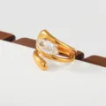 Gold stainless steel marquise zirconia wrap ring, stylish stackable finger jewelry accessory. - Marquise Stone Wrapped Style(542)