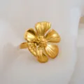 Gold stainless steel flower ring adjustable open band fashion jewelry for women daily wear - Five-Petal Flower Ring / Gold