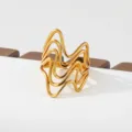 Gold stainless steel multi layer abstract wavy statement ring versatile stacking fashion jewelry - Abstract Wavy Line Style(543)