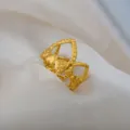 Gold adjustable open heart stainless steel ring, retro fashion vintage style jewelry item. - Cutout Heart Vintage Ring / Gold