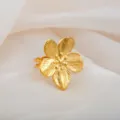 Gold flower adjustable stainless steel ring, retro open design for women and men. - Vintage Oil Pressed Flower Ring / Gold