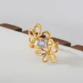 Gold stainless steel ring featuring double flower design and sparkling center cubic zirconia. - Double Floral Single Zirconia Style(579)