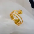 Gold multi-layer wrap ring with cute heart charms, adjustable open ring for women and girls. - Multi-Layer Heart Accent Ring / Gold