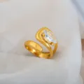 Gold stainless steel open ring with marquise crystal, adjustable minimalist finger jewelry. - Marquise Zircon Line Ring / Gold