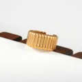 Gold wide ribbed ring variant, chic stainless steel chunky stacking statement jewelry. - Pipeline Pleated Style(583)