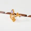 Gold stainless steel flower ring with purple gemstone, exquisite versatile jewelry for women. - Lavender Gemstone Carved Style(584)