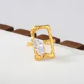 Gold stainless steel geometric ring with marquise white cubic zirconia stackable jewelry - Rectangular Marquise Zircon Style(585)
