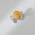 Two-tone stainless steel shell open ring, fashionable finger jewelry variant in gold and silver. - Shell Splicing Style