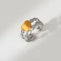 Two-tone silver and gold heart open ring, stylish pebble link design fashion finger jewelry - Chain Link Heart Style