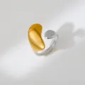 Two-tone stainless steel open ring for women, modern geometric chunky fashion finger jewelry. - Asymmetric Bold Colorblock Style
