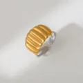 Two-tone stainless steel chunky open ring, stylish ribbed dome design for daily wear. - Segmented Bold 3D Style