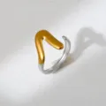 Two-tone stainless steel open ring modern geometric fashion punk statement finger jewelry - Modern Geometric Deconstructed Style