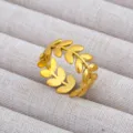 Exquisito anillo de hoja bañado en oro, elegante anillo abierto de laurel moda mujer - Anillo Abierto de Hoja de Rama de Olivo Dorada (521)
