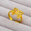 Anillo abierto de mariposa chapado en oro, diseño calado elegante, joyería de moda mujer. - Estilo Abierto de Mariposa Calada Delicada (523)