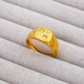 Anillo de sello geométrico bañado en oro con piedras de circonita brillantes para mujeres y hombres. - Estilo Cuadrado Ancho de Estrella Geométrica con Strass Incrustado (524)