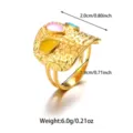 Ampio anello aperto in acciaio inossidabile con gocce colorate e texture martellata, stile hip-hop. - Taglia 8 / Stile Smalto Rosa Giallo Blu (R00940G-1) / Oro