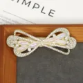 Rhinestone bow hair clip, large spring hairpin with sparkling crystals and pearlescent petal. - Ribbon Bow