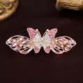 Korean alloy rhinestone butterfly hair clip elegant mini barrette spring clip for women - Butterfly Red