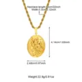 Gold stainless steel rope chain necklace with St. Christopher pendant, detailed specs view. - St. Christopher Style (N06199G)