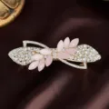 Rhinestone Spring Hair Clip Pink Petal Alloy Hair Barrettes Elegant Hair Accessories for Women - Leaf Shape / Pink