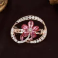 Elegant oval rhinestone flower hair clip, retro rose gold barrette for women and mothers. - Flower Style / Red