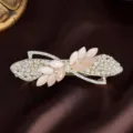 Elegant rhinestone spring hair clip with pink petal details for women and daily wear. - Leaf Shape / Nude