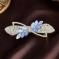 Elegant rhinestone spring hair clip with blue leaf design, shiny alloy hair accessory for women. - Leaf Shape / Blue