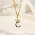 Collana Lettera C Zircone Corona Oro, Ciondolo CZ Colorato Micro Pave Elegante Gioiello Moda - Lettera C