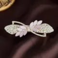 Rhinestone spring hair clip elegant alloy barrette pink leaf hair accessory for women - Leaf Shape / Light Purple