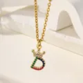 Collana Ciondolo Lettera D Corona Oro Zircone Multicolore Rame Gioiello Variante - Lettera D