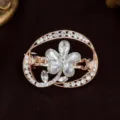 Molletta per capelli ovale con strass retrò in lega oro rosa, elegante fermaglio donna. - Stile Fiore / Bianco