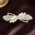 Rhinestone Leaf Spring Hair Clip Elegant Alloy Hair Barrette Fashion Hair Accessory White - Leaf Style / Off White