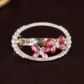 Fermaglio per capelli ovale con strass e farfalla in cristallo rosa, elegante molla metallica. - Stile Farfalla / Rosso