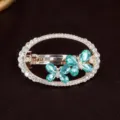 Molla per capelli ovale vintage in strass con farfalle verde acqua, accessorio elegante in lega. - Stile Farfalla / Blu