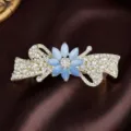 Crystal Flower Spring Hair Clip Rhinestone Alloy Hair Barrette Elegant Hair Accessories - Flower Design / Blue