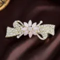 Elegant pink flower rhinestone spring hair clip, sparkling alloy bow hair accessory. - Flower Design / Light Purple