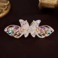 Gold alloy butterfly hair clip with colorful rhinestones, sparkling crystal spring barrette. - Butterfly Colorful