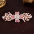 Rhinestone Bow Hair Clip Pink Clover Alloy Barrette Spring Hair Accessory for Women - Flower Red