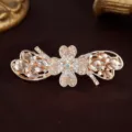 Korean style alloy bow rhinestone hair clip cute sparkling crystal spring barrette for women - Yellow Floral