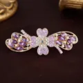 Elegant Purple Rhinestone Metal Hair Clip Bow Spring Barrette for Women Hair Accessory - Flower Purple