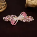 Rhinestone bow hair clip alloy spring hairpin for women, elegant sparkling pink crystal hair styling accessory. - Ribbon Red