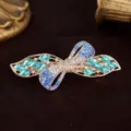 Rhinestone bow hair clip crystal barrette blue spring hair clip for women elegant hair accessories - Ribbon Blue
